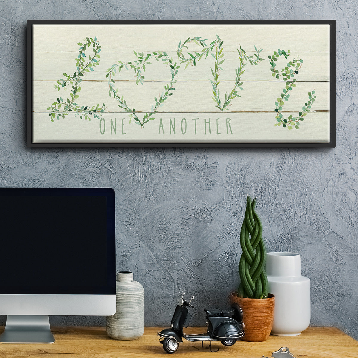 Shiplap Vines Love - Floater Framed Canvas Print