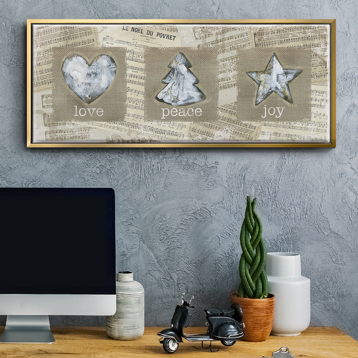 Burlap Music Ornaments - Floater Framed Canvas Print