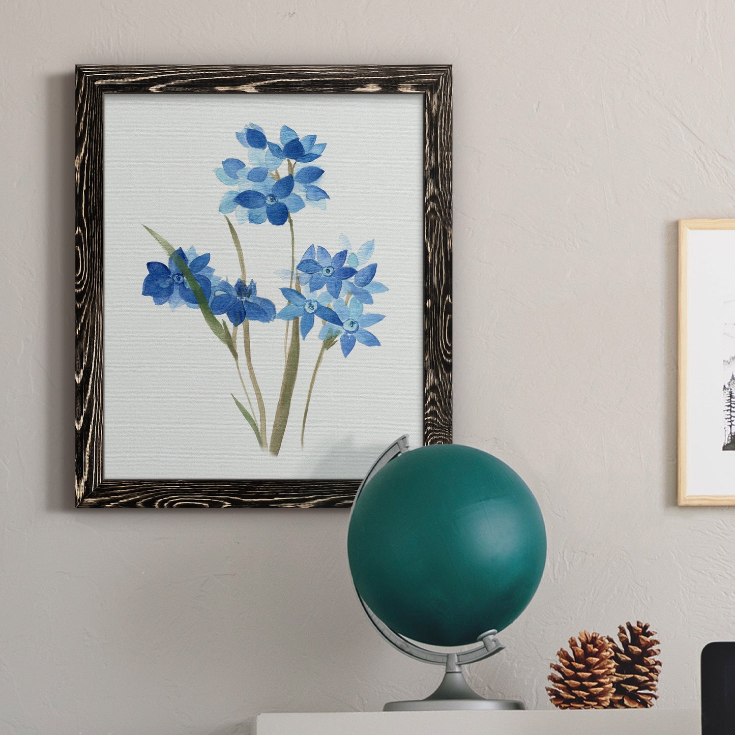 Blue Blossom Botanical I - Premium Canvas Framed in Barnwood - Ready to Hang