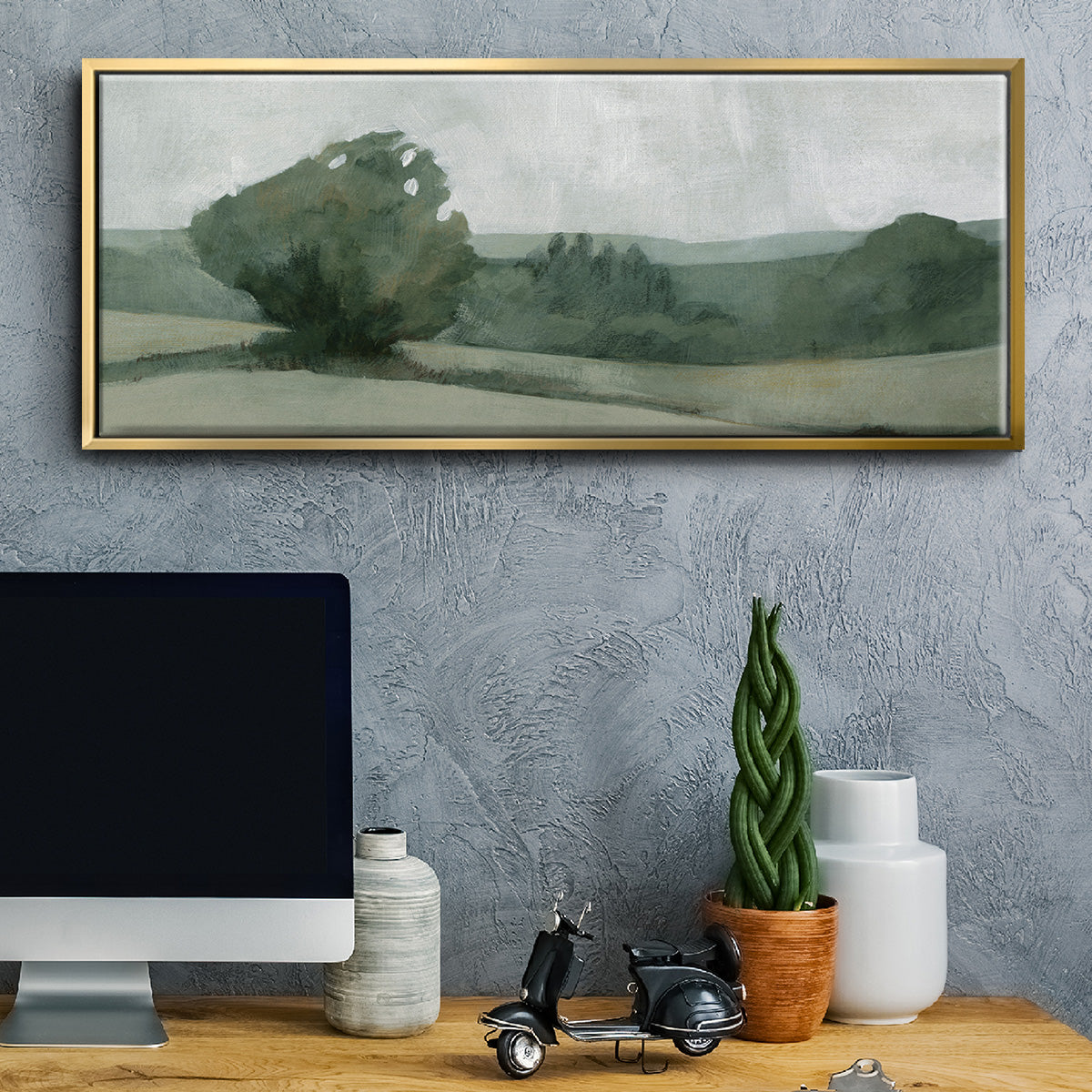 Soft Green Landscape I - Floater Framed Canvas Print