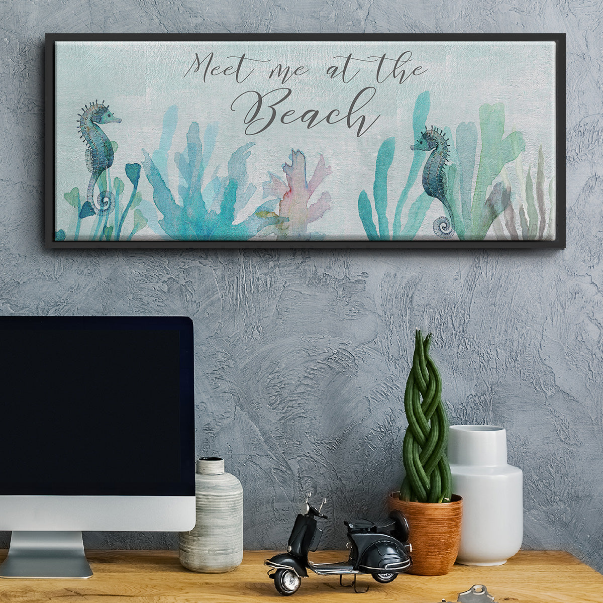 Seahorses and Coral - Floater Framed Canvas Print