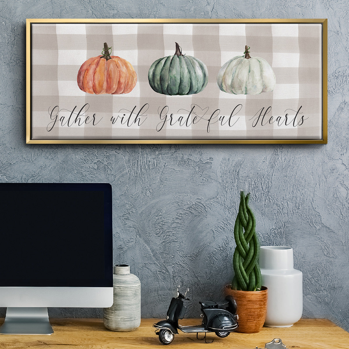Gather With Grateful Hearts - Floater Framed Canvas Print