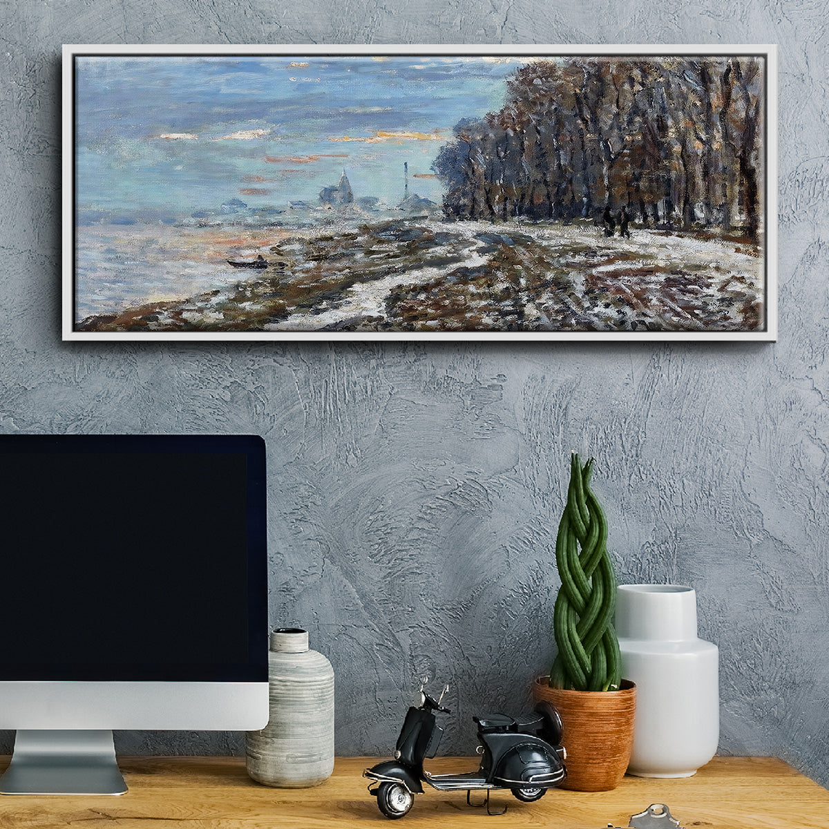 The Promenade at Argenteuil, Winter's Evening, 1875 - Floater Framed Canvas Print