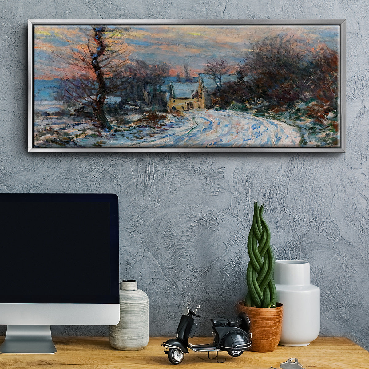 Road to Giverny in Winter, 1885 - Floater Framed Canvas Print