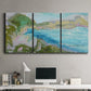 Three-panel canvas wall art featuring open landscape with landing strip, displayed above a desk in a home office.