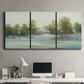 Three-panel canvas wall art featuring calming scenic landscape view, displayed above a desk in a home office.