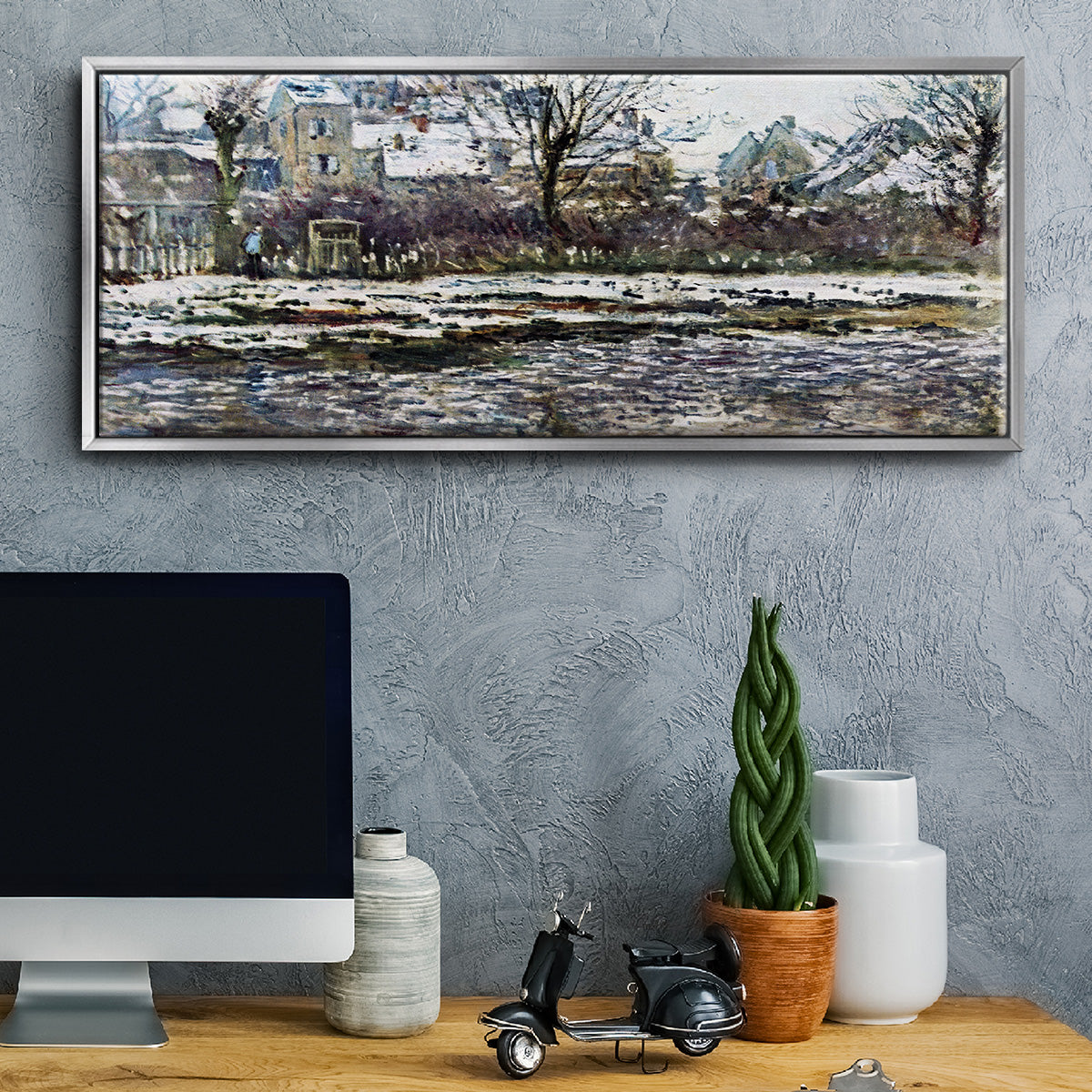 Snow in Vétheuil - Floater Framed Canvas Print