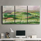 Three-panel canvas wall art featuring rainy landscape with soft atmosphere, displayed above a desk in a home office.