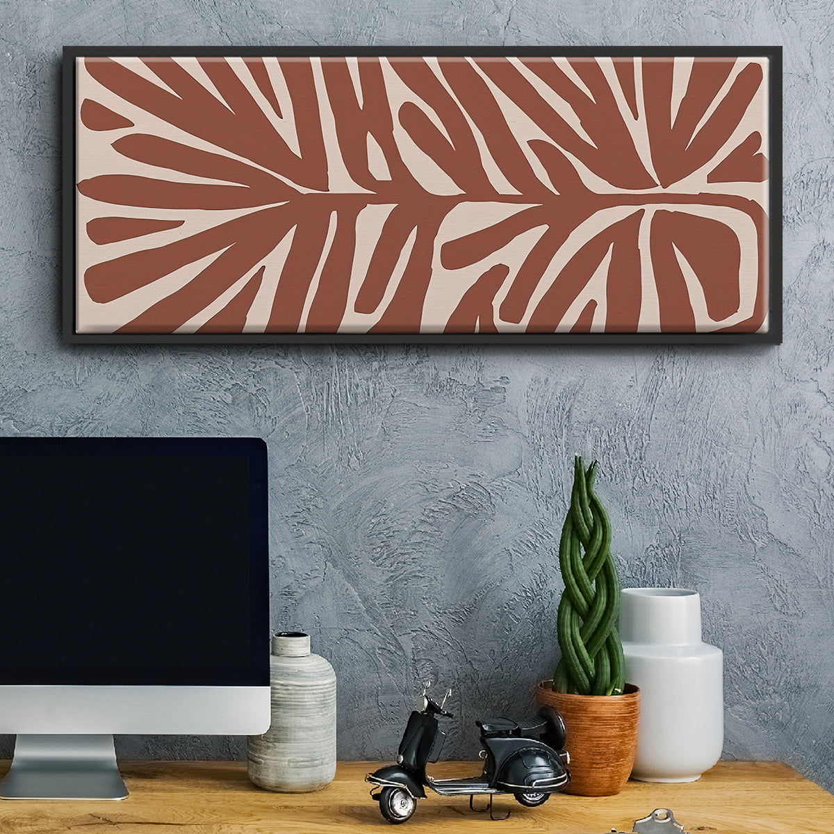 Terra Cotta Block Palms IV - Floater Framed Canvas Print