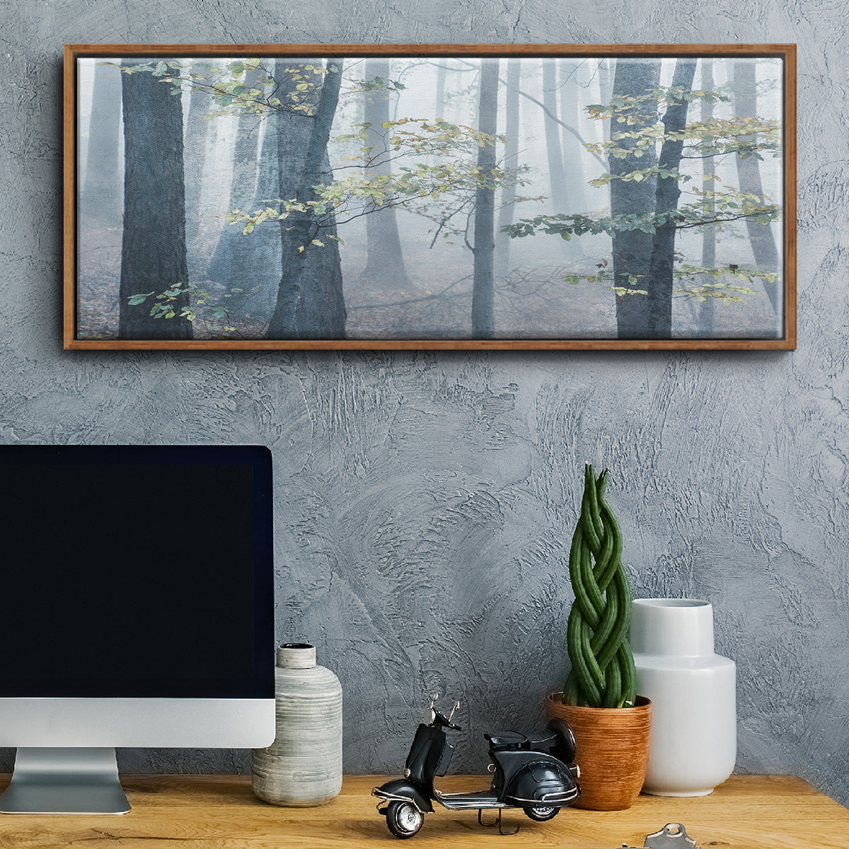 Chalky Misty Autumn Forest View - Floater Framed Canvas Print