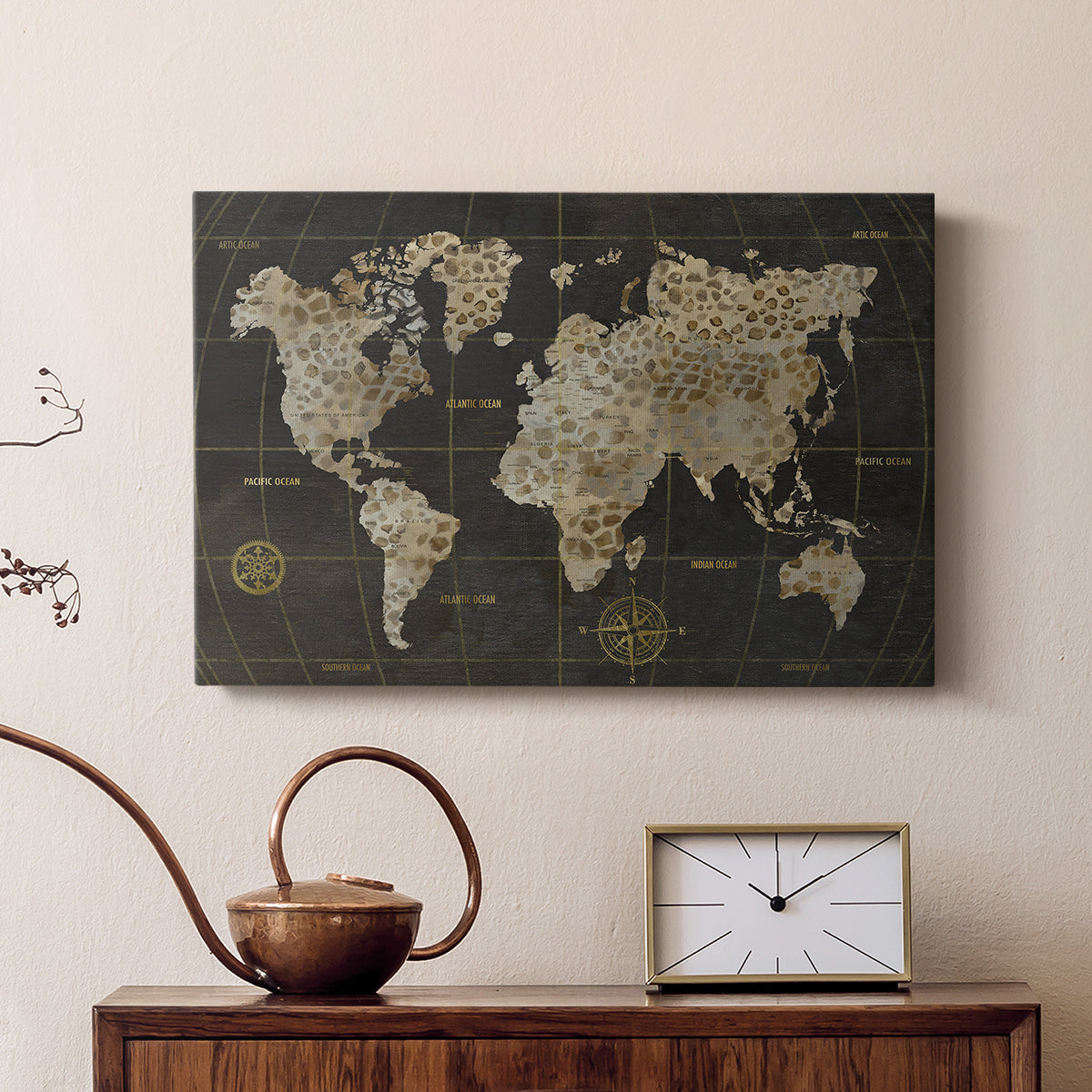 Safari World Map - Canvas Art Print