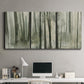 Three-panel canvas wall art featuring wooded forest path watercolor, displayed above a desk in a home office.
