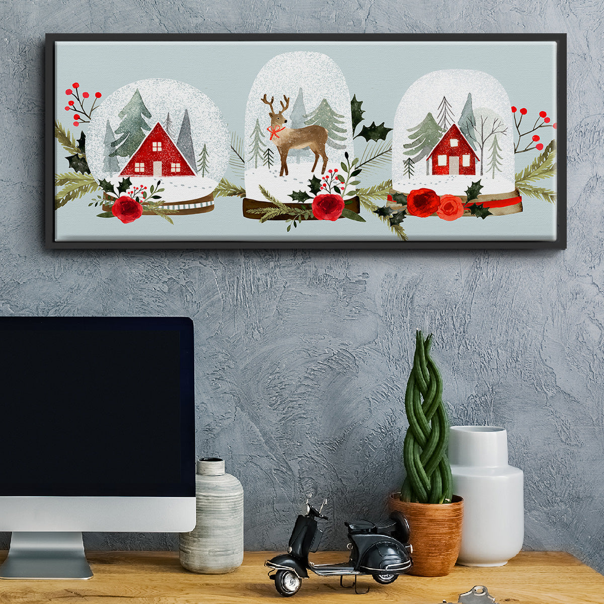 Snow Globe Village Collection D - Floater Framed Canvas Print