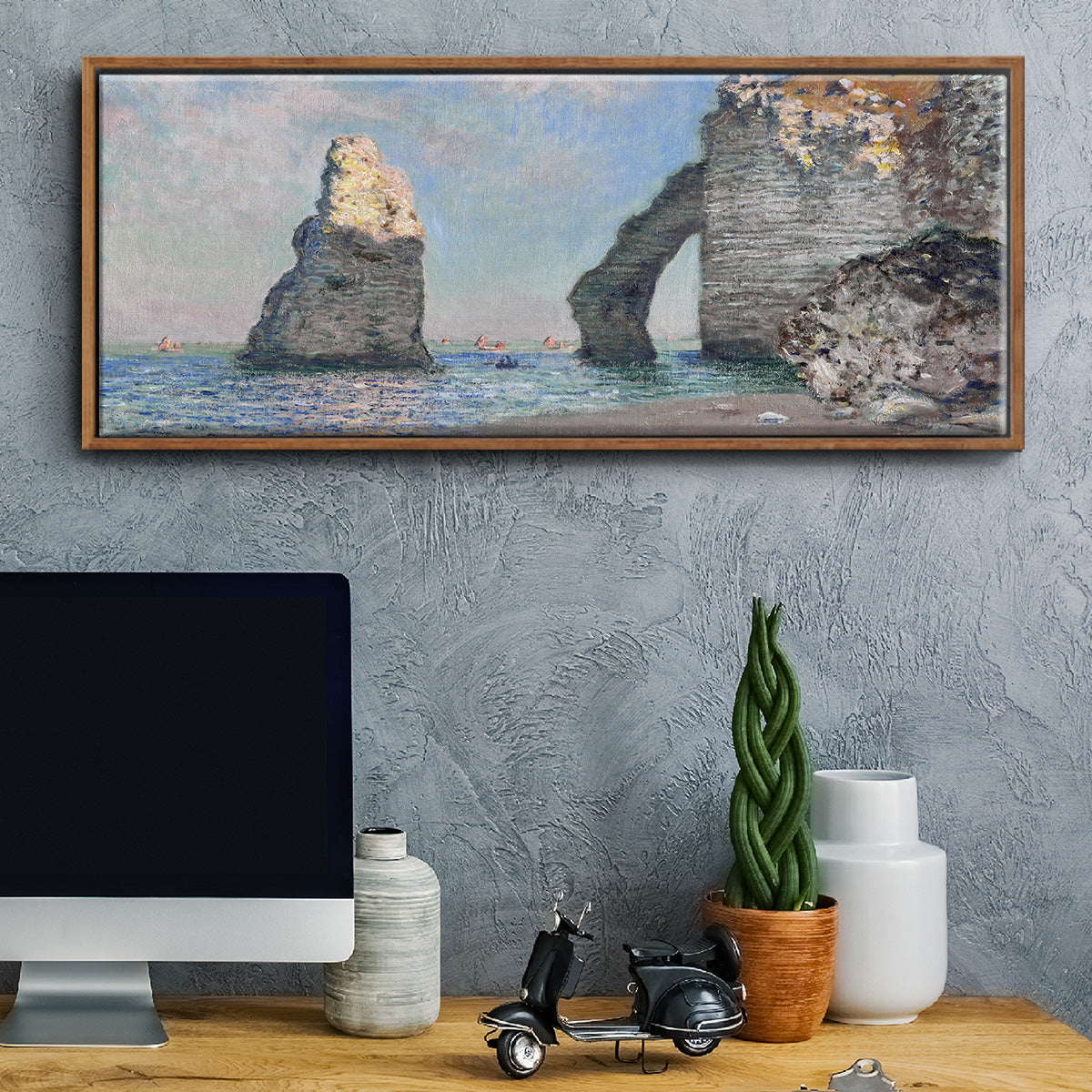The Rock Needle and the Porte d'Aval, 1885 (Clark Art Institute version) - Floater Framed Canvas Print