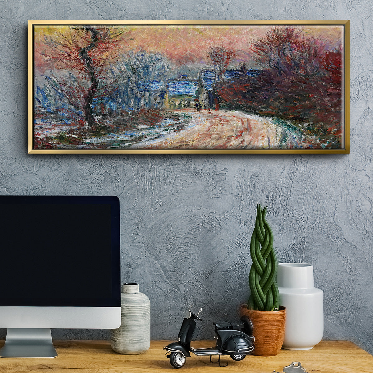 Road to Giverny in Winter, Sunset, 1885 - Floater Framed Canvas Print