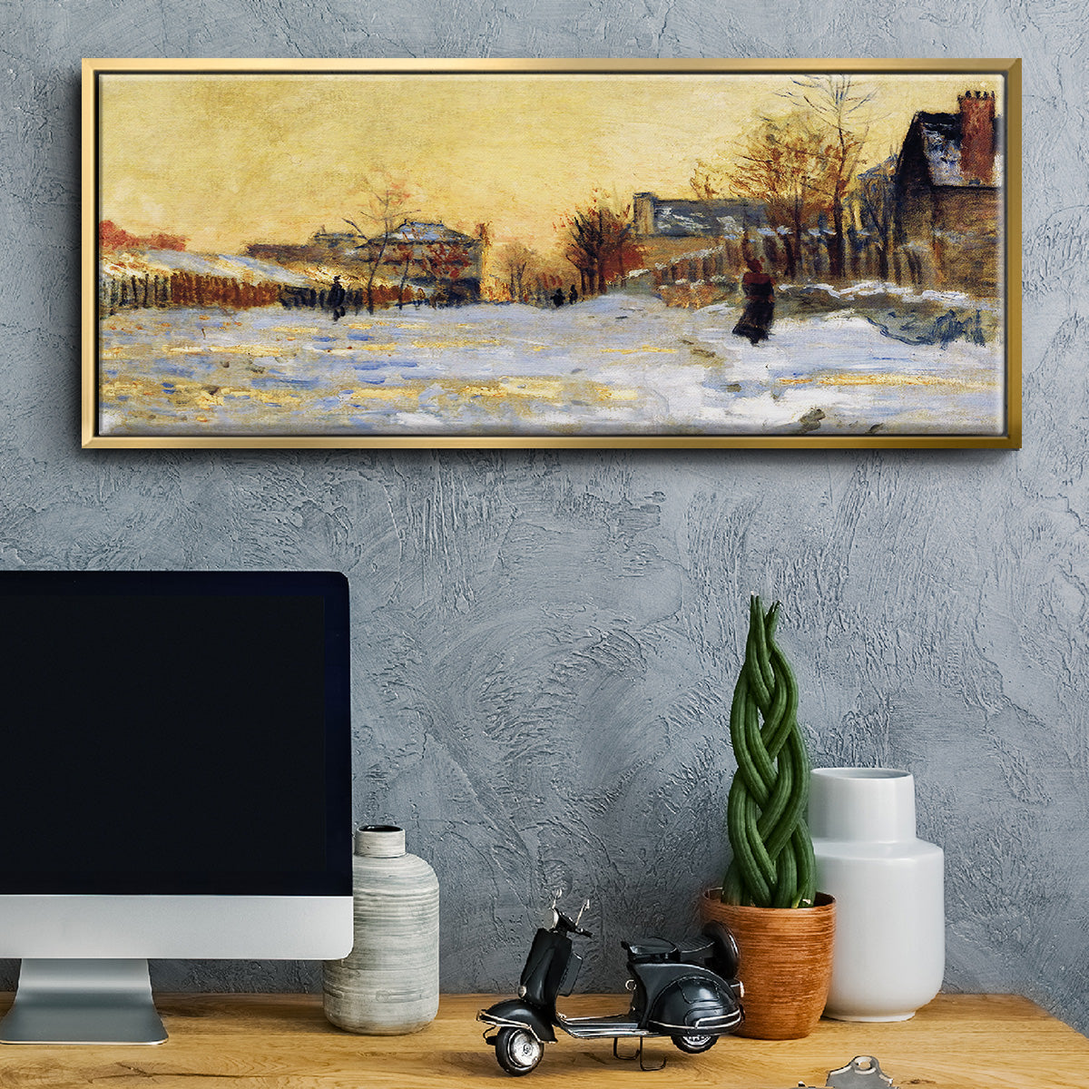 Snow Effect, The Street in Argentuil, 1875 - Floater Framed Canvas Print