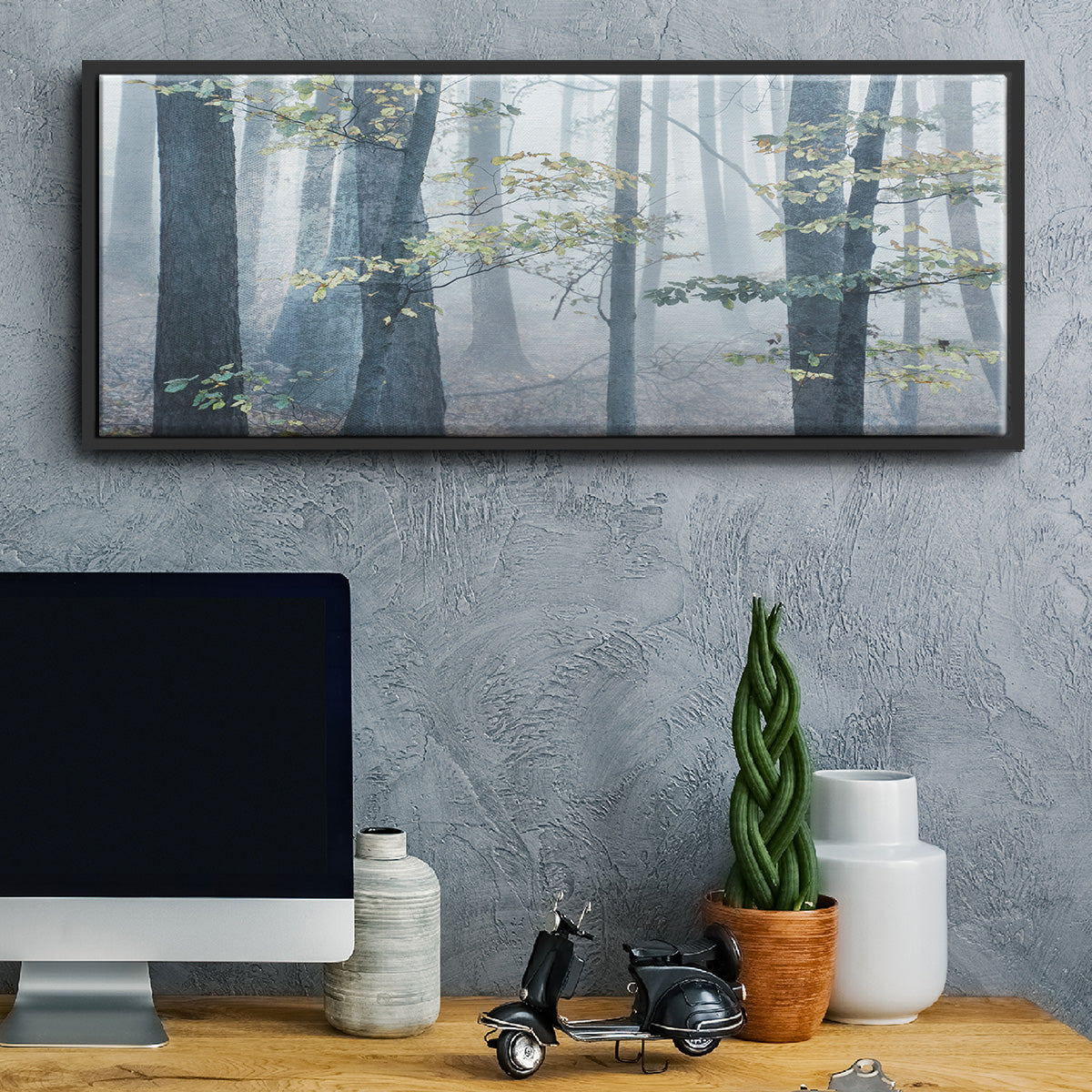 Chalky Misty Autumn Forest View - Floater Framed Canvas Print