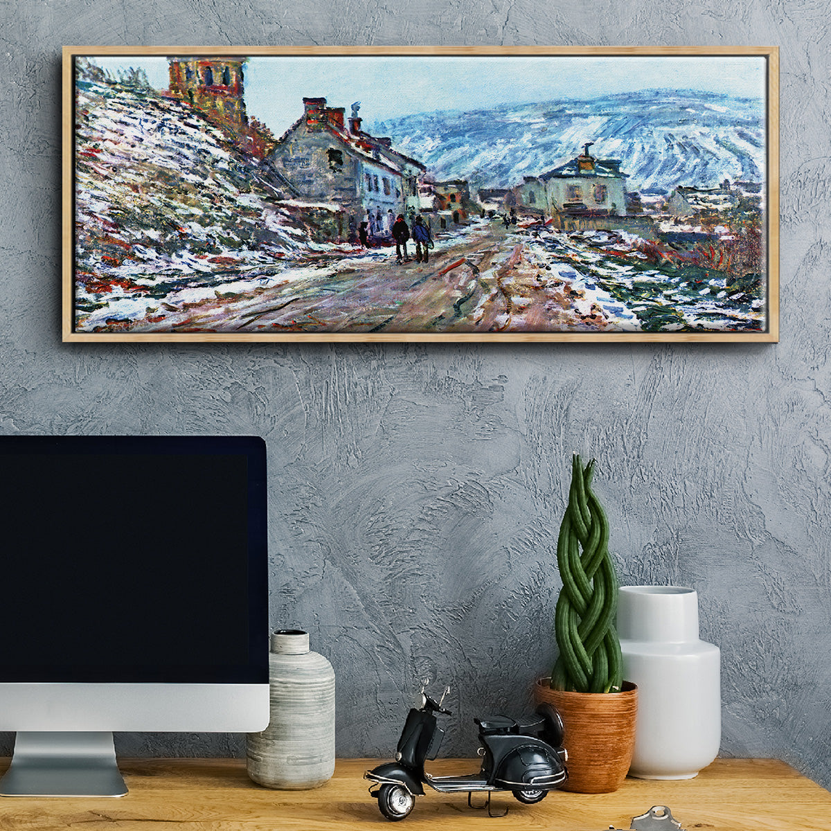 Road to Vétheuil in Winter - Floater Framed Canvas Print