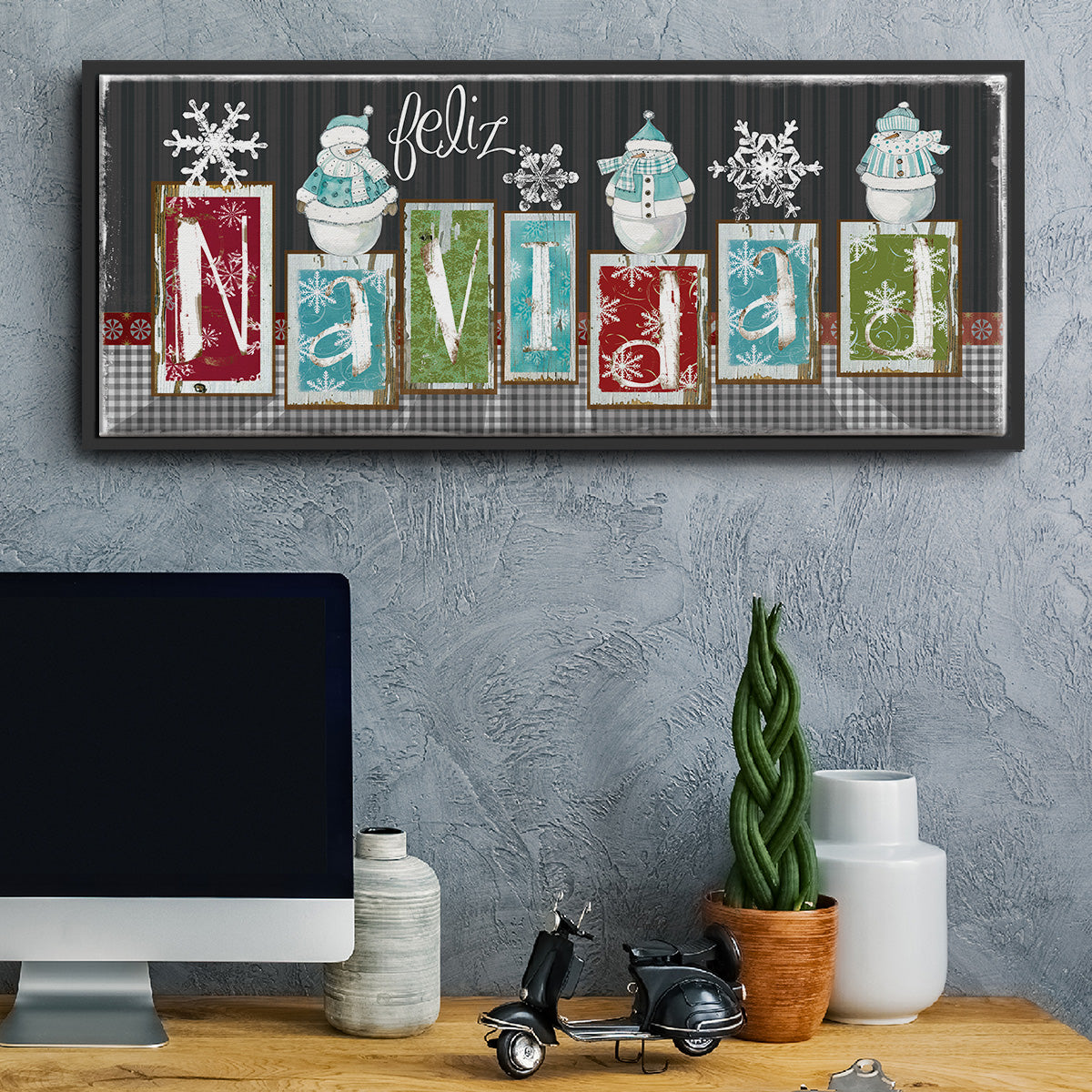 Navidad Blocks - Floater Framed Canvas Print
