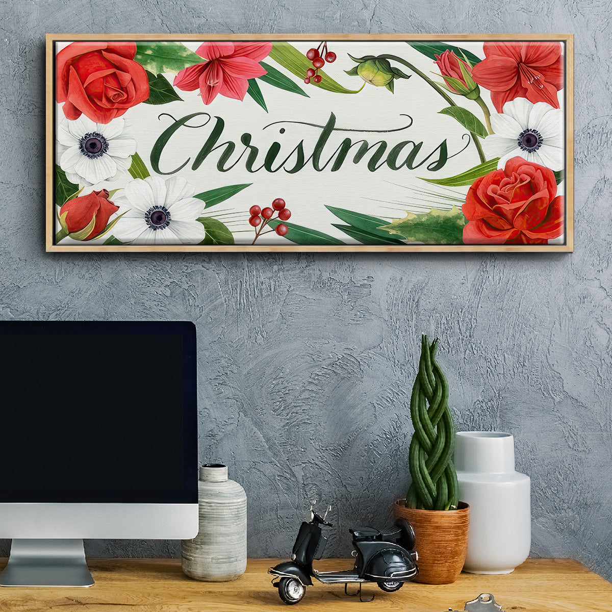 Christmas Flora Wreath Collection D - Floater Framed Canvas Print