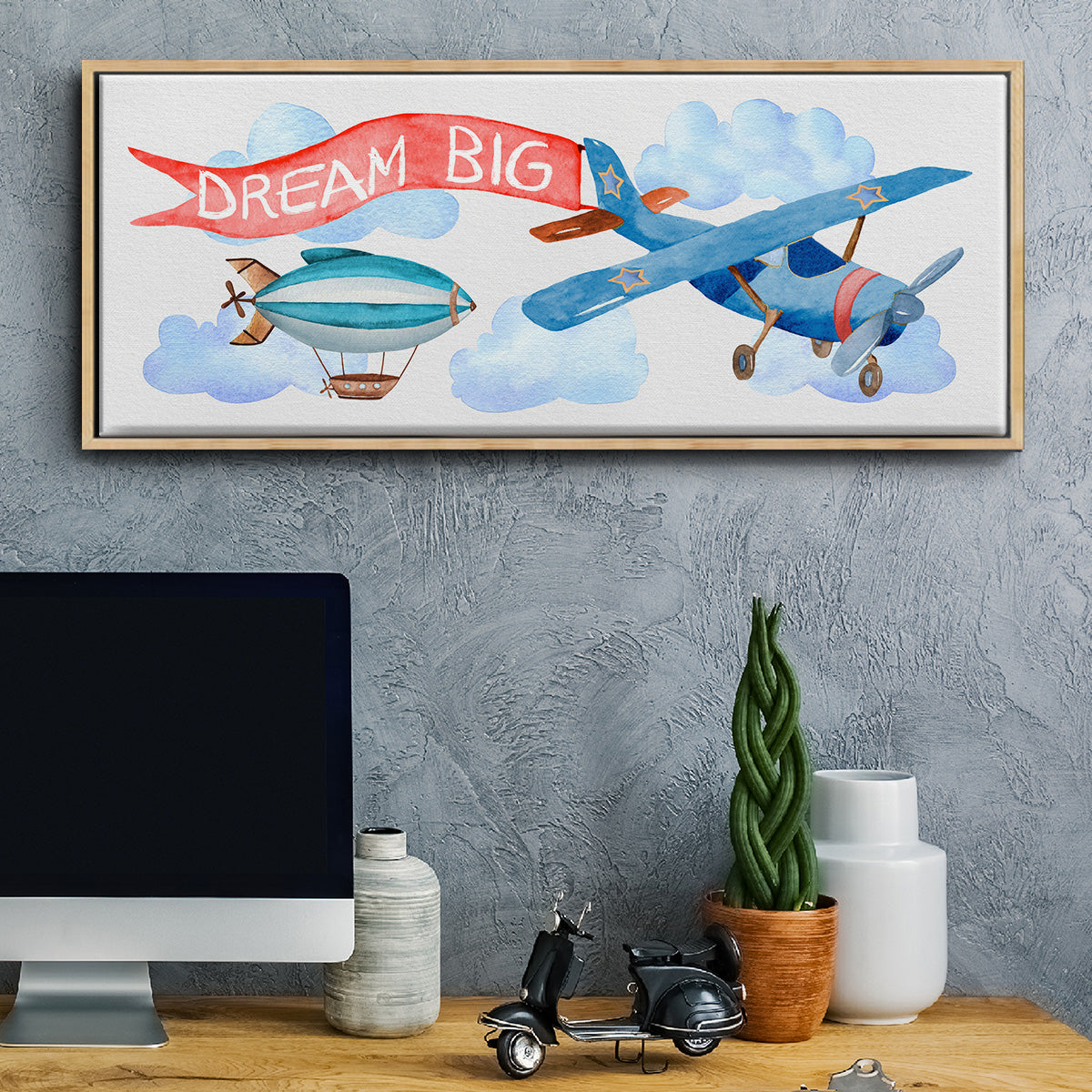 Dream Big Airplane - Floater Framed Canvas Print
