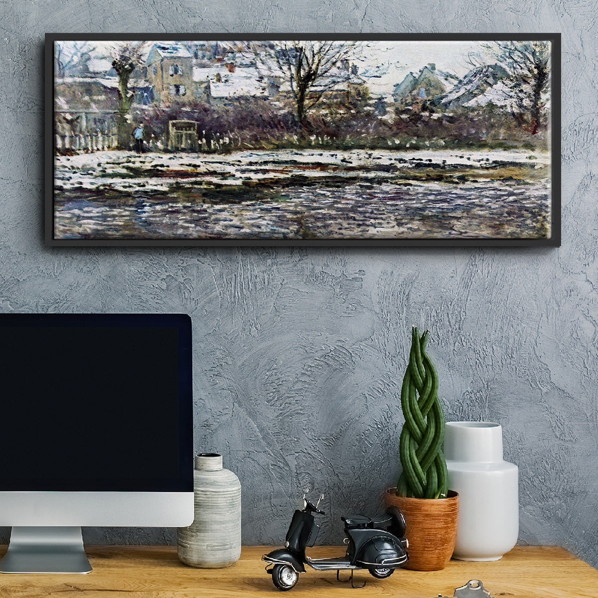 Snow in Vétheuil - Floater Framed Canvas Print