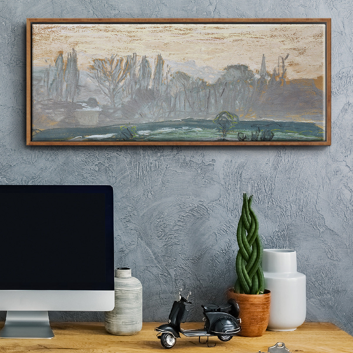 Winter Landscape with Evening Sky, 1870 - Floater Framed Canvas Print