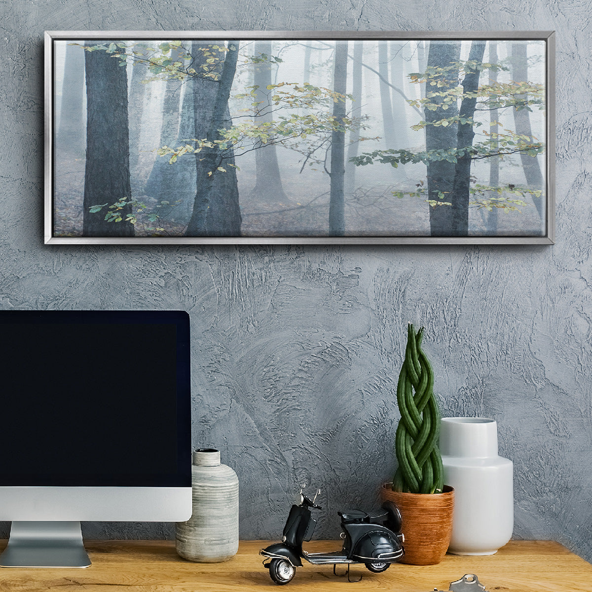 Chalky Misty Autumn Forest View - Floater Framed Canvas Print
