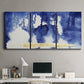 Three-panel canvas wall art featuring saturated abstract color fields, displayed above a desk in a home office.