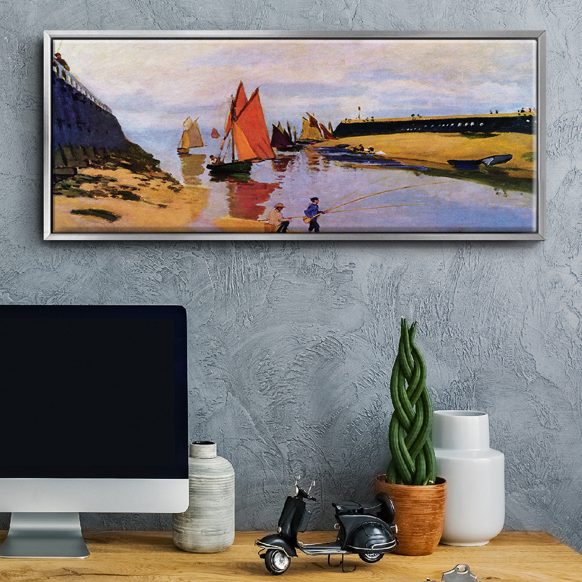 Breakwater at Trouville, Low Tide, 1870 - Floater Framed Canvas Print