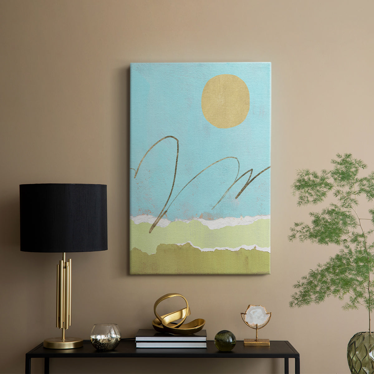 Green and Gold Pieced Landscape II - Canvas Art Print