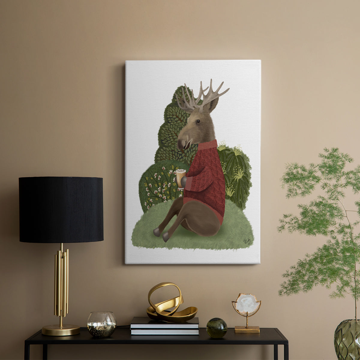 Latte Moose in Sweater - Canvas Art Print