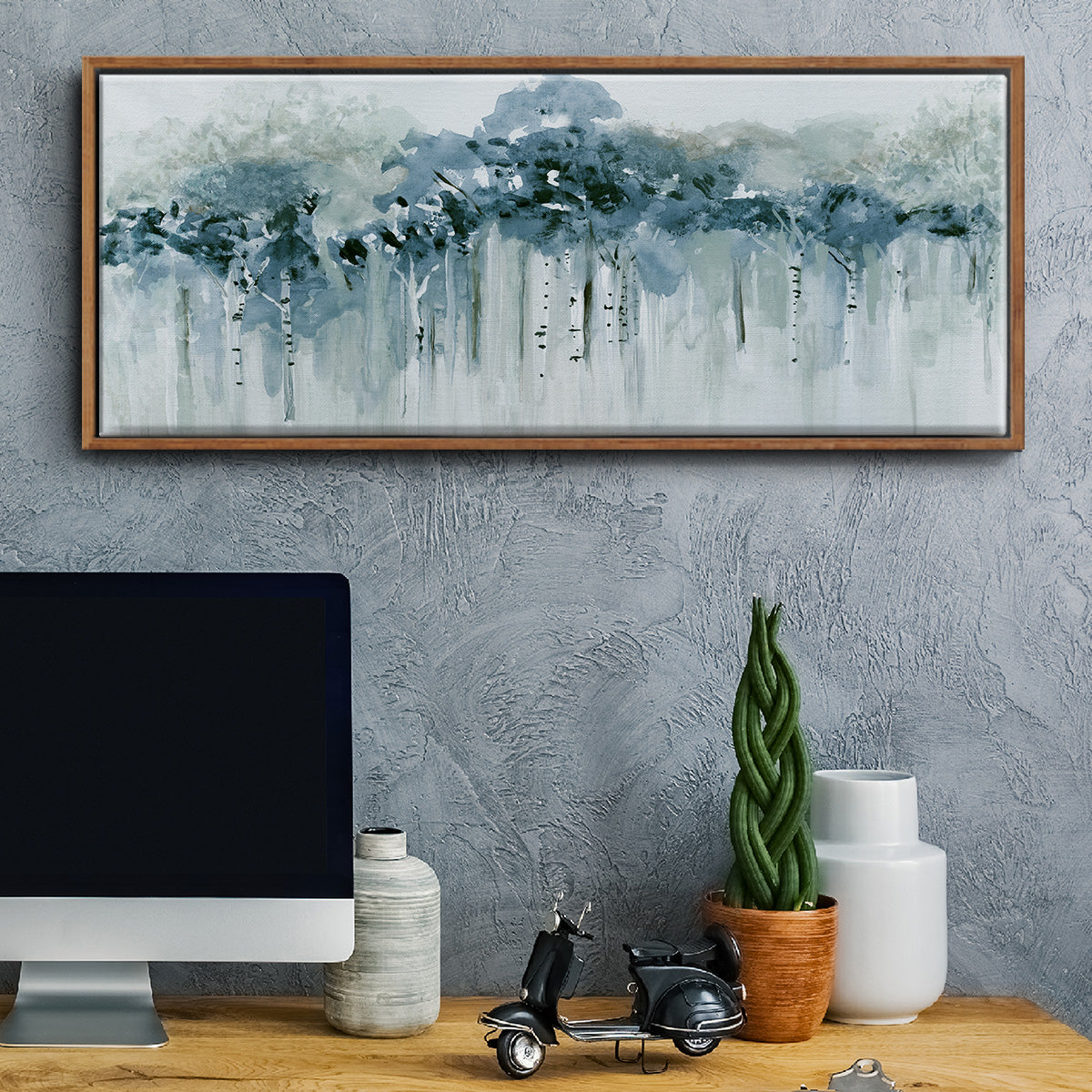 Blue Birch Morning - Floater Framed Canvas Print