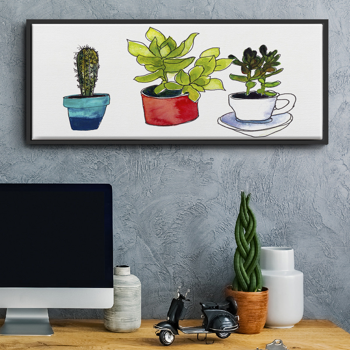 Vibing Succulents II - Floater Framed Canvas Print