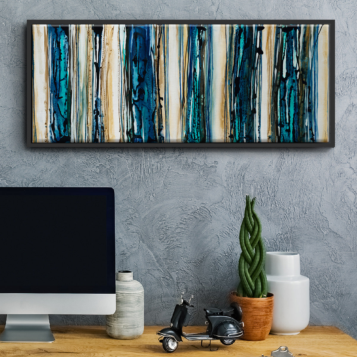 Blue Streaks - Floater Framed Canvas Print