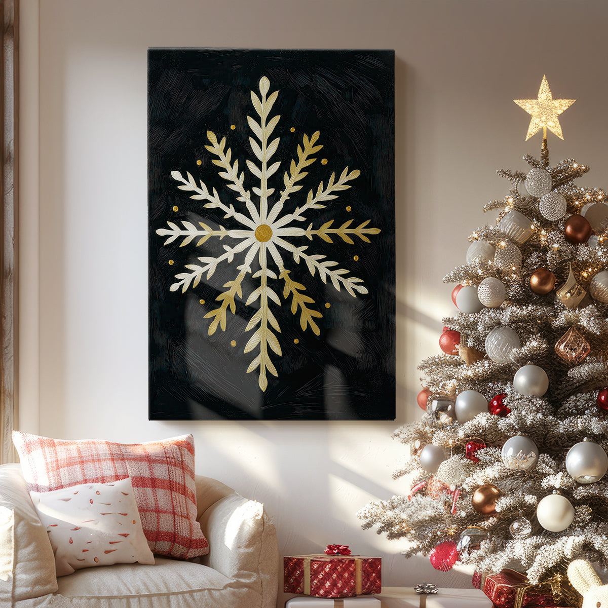 Soft Linen Midwinter Village - Canvas Art Print