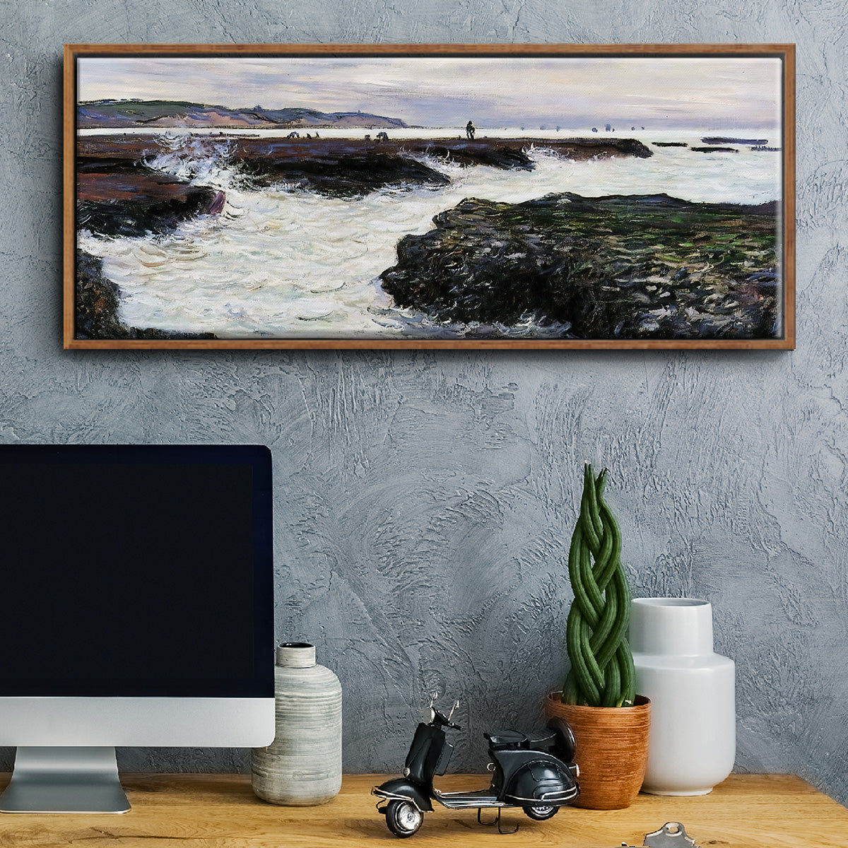 The Rocks at Pourville, Low Tide, 1882 - Floater Framed Canvas Print