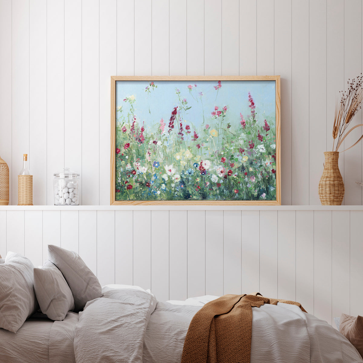 44433,wildflower,painting,landscape,meadow,flowers,nature,floral,tranquility,blue sky,colorful blooms,spring,artwork,garden,close-up,day scene,brush strokes,natural beauty,environment,botanical,flora,creative,serene,beauty,home decor,contemporary,visual art,scenic,summer,color palette,vivid,natural light,scenic view,inspiration,art gallery,elegant,Re-stickable,Plants & Flowers