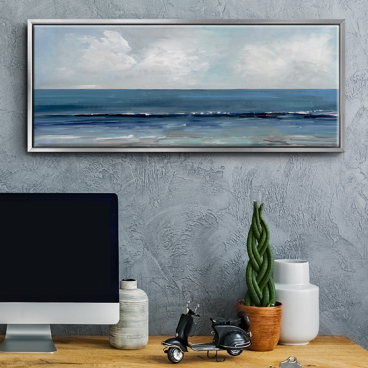Cloudy Ocean Waves Horizon - Floater Framed Canvas Print