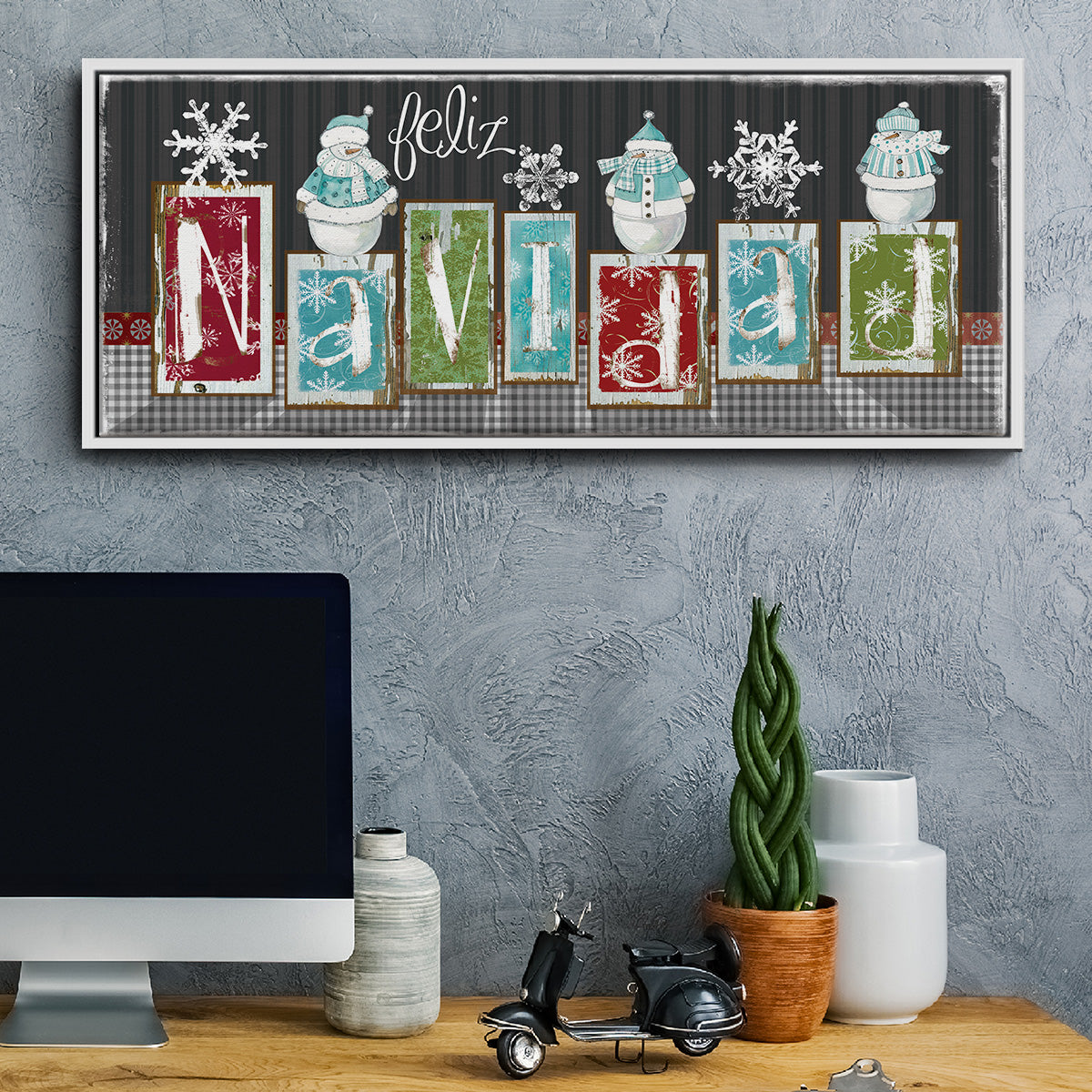 Navidad Blocks - Floater Framed Canvas Print