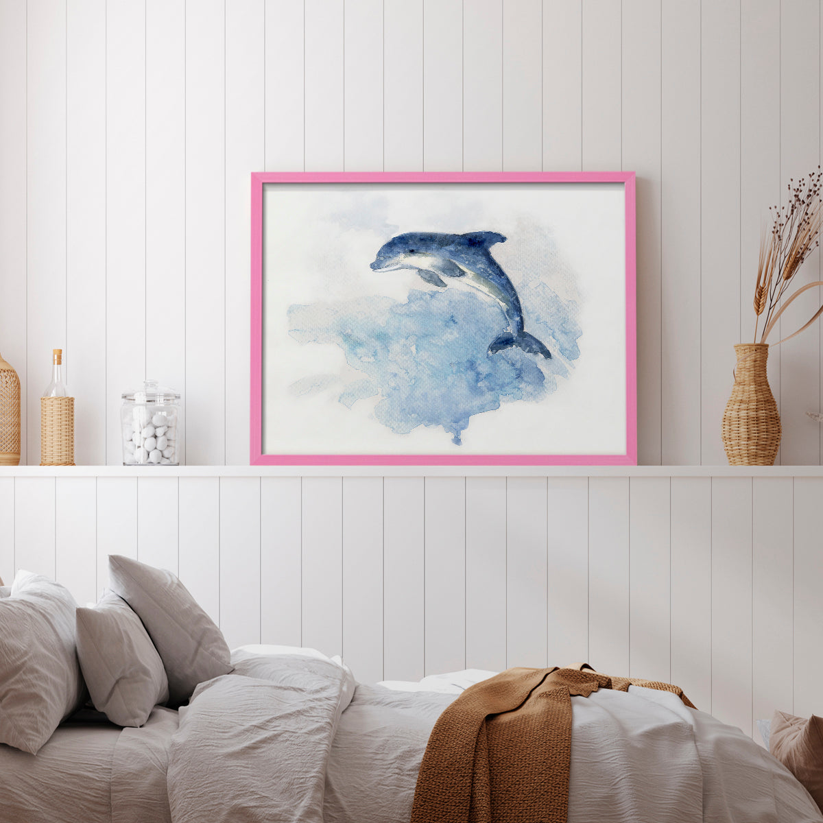 45574,dolphin,ocean,water,sunrise,jumping,coastal,serenity,artwork,watercolor,marine life,nature,tranquility,waves,blue,artwork frame,joyful,animal,beach,shores,wildlife,beauty,horizon,sea,playful,painting,aquatic,colorful,abstract,creative,outdoor,natural,landscape,decor,design,craftsmanship,inspiration,fluidity,movement,Re-stickable,Nautical & Beach