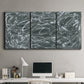Three-panel canvas wall art featuring abstract view through window forms, displayed above a desk in a home office.