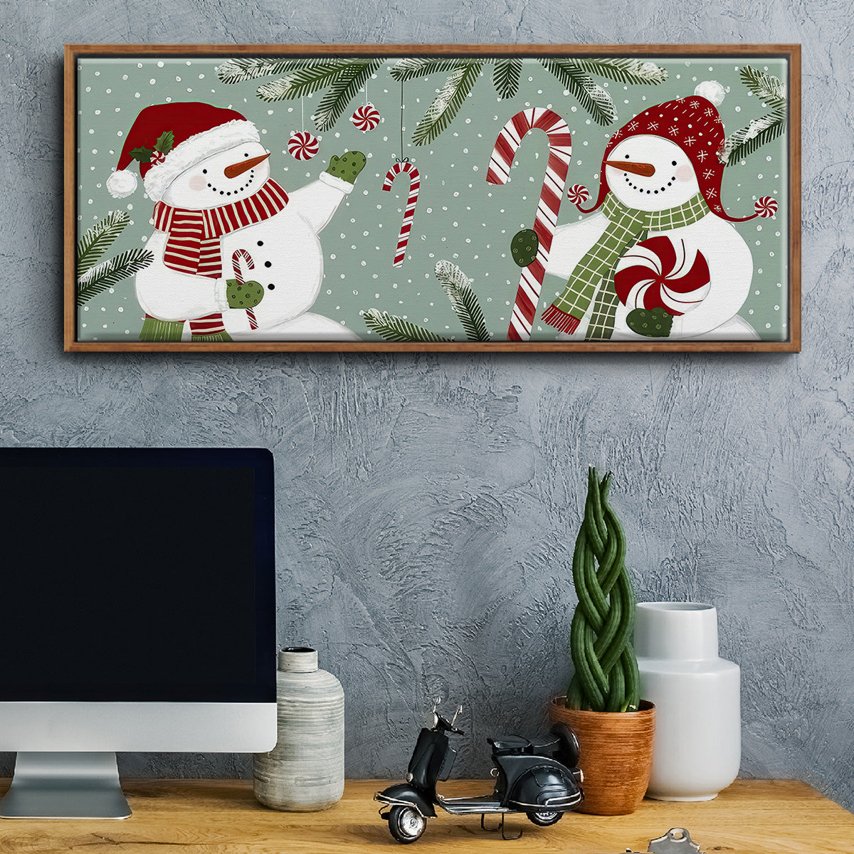 Peppermint Snowman Collection D - Floater Framed Canvas Print