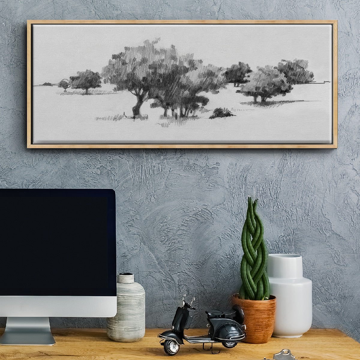 Treeline Sketch II - Floater Framed Canvas Print