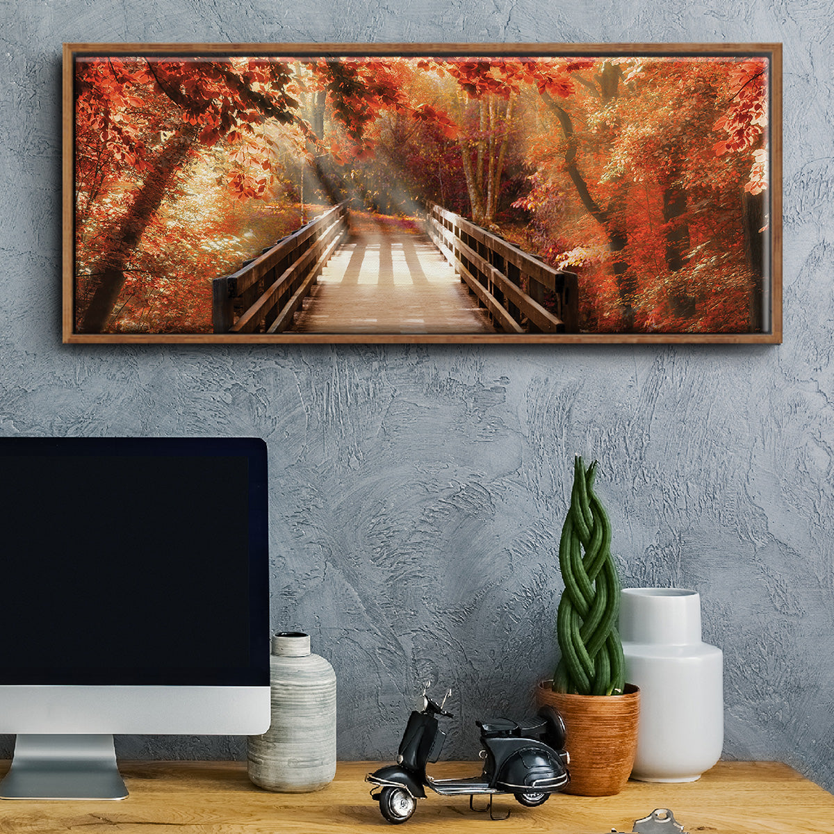 Autumn Bridge - Floater Framed Canvas Print