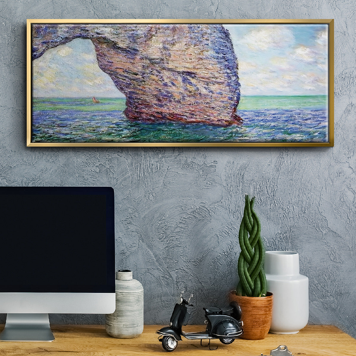 The Manneport at High Tide, 1885 - Floater Framed Canvas Print