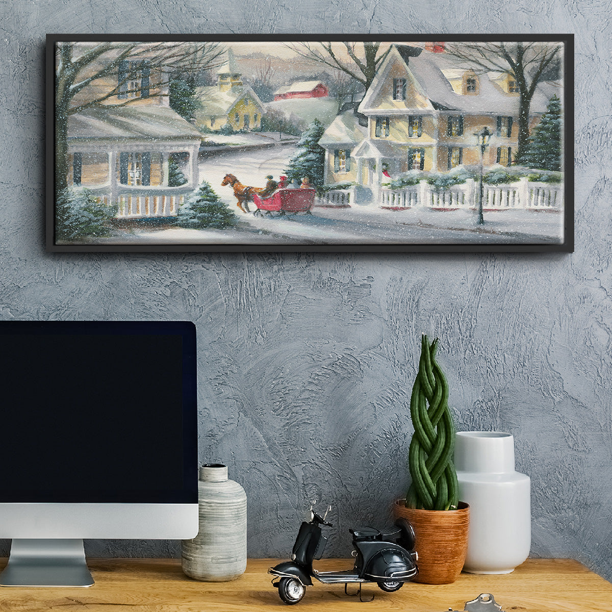 Village Sleigh Ride - Floater Framed Canvas Print