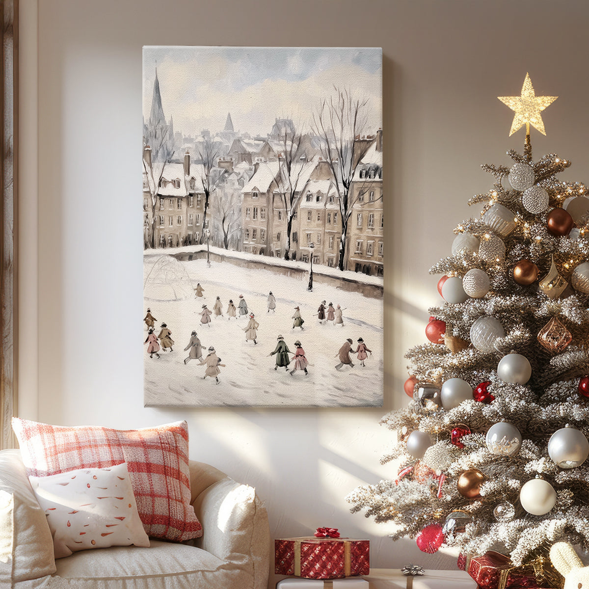 Frostlit Nativity Village - Canvas Art Print