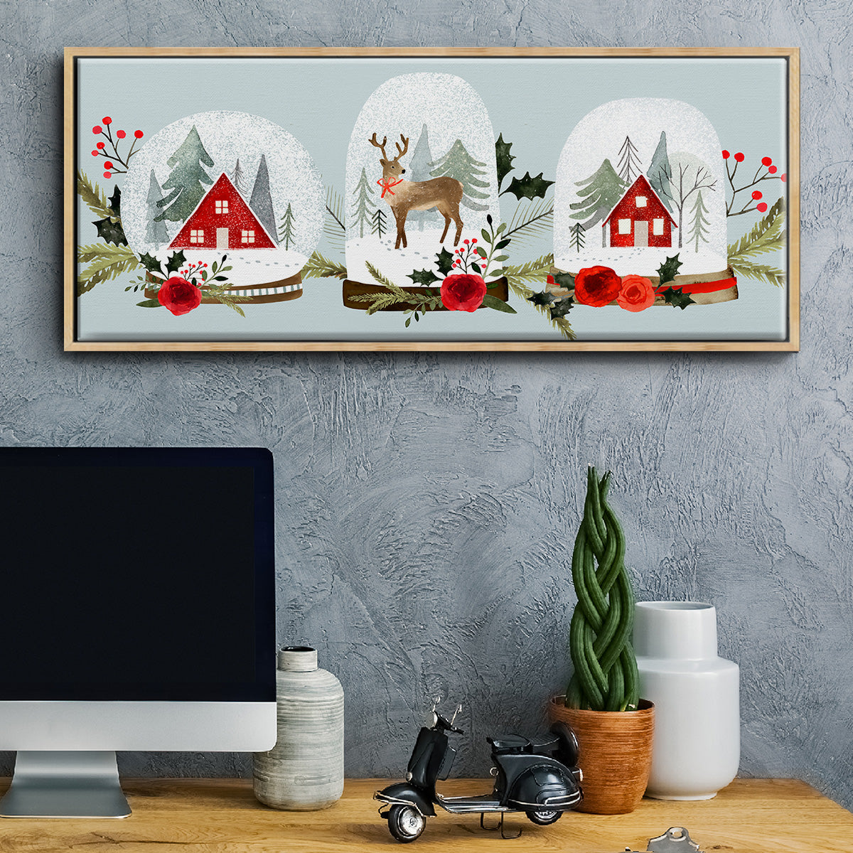 Snow Globe Village Collection D - Floater Framed Canvas Print