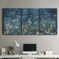 Three-panel canvas wall art featuring dark abstract with rich tonal depth, displayed above a desk in a home office.